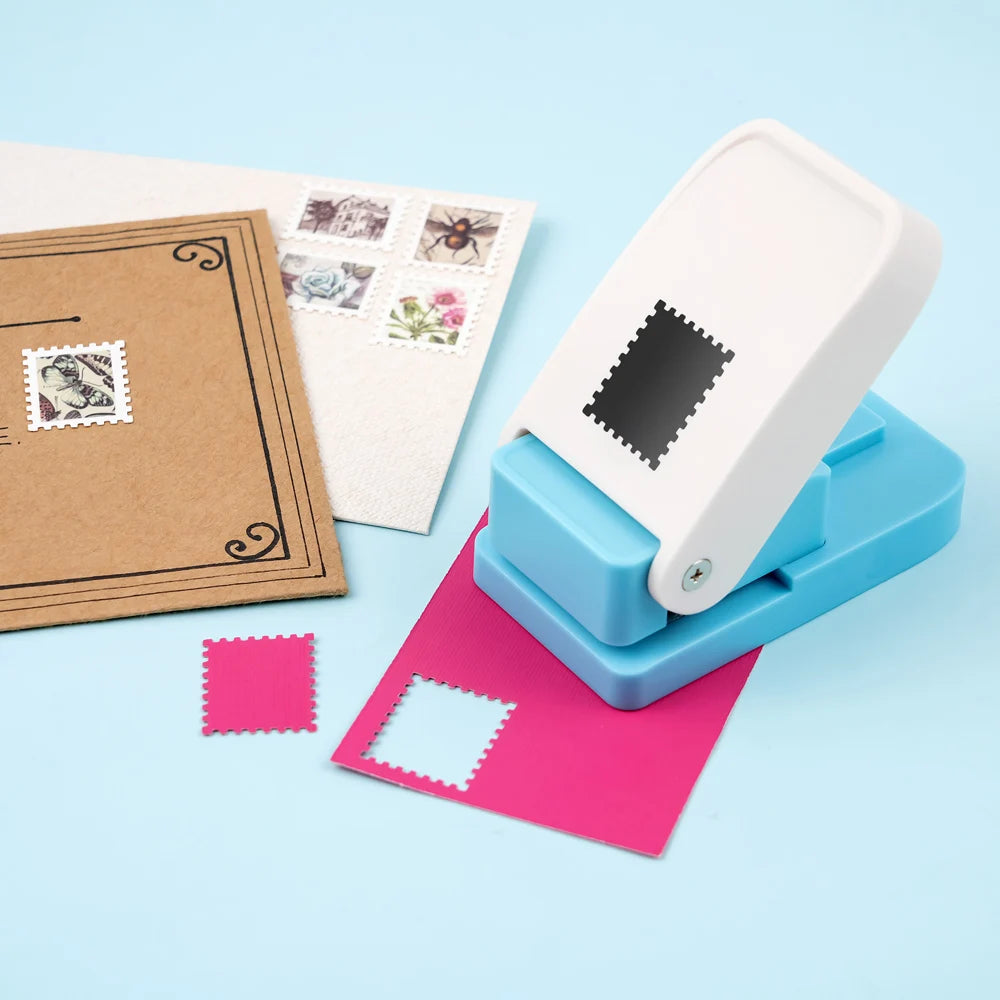 Rectangular Postage Stamp Punch, 1x0.8 Inch Lever Action Craft Punch for Paper, Create Vintage Stamps for Scrapbooking