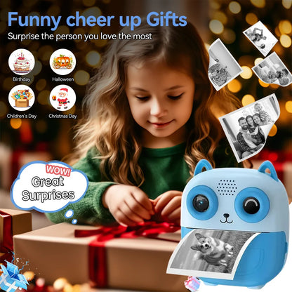 Instant Print Digital Camera - Mini Portable Photo Printer with Cute Cartoon Design, Instant Black & White Printing