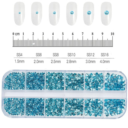 2400pcs+ Shiny Clear Crystal Gems Nail Rhinestones 1.5-4mm Mixed Round Glass Stone Flatback Nail Charms 12grids Nail Diamond 