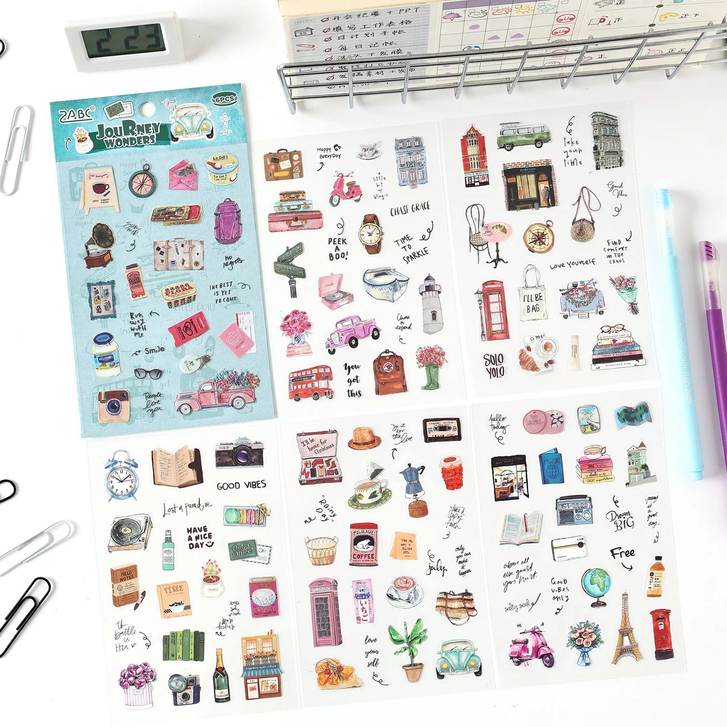 TIANZI 6 sheets Cute Magazine Scrapbooking Stickers Book DIY Junk Journal Material Decoration Album Diary Stationery supplies