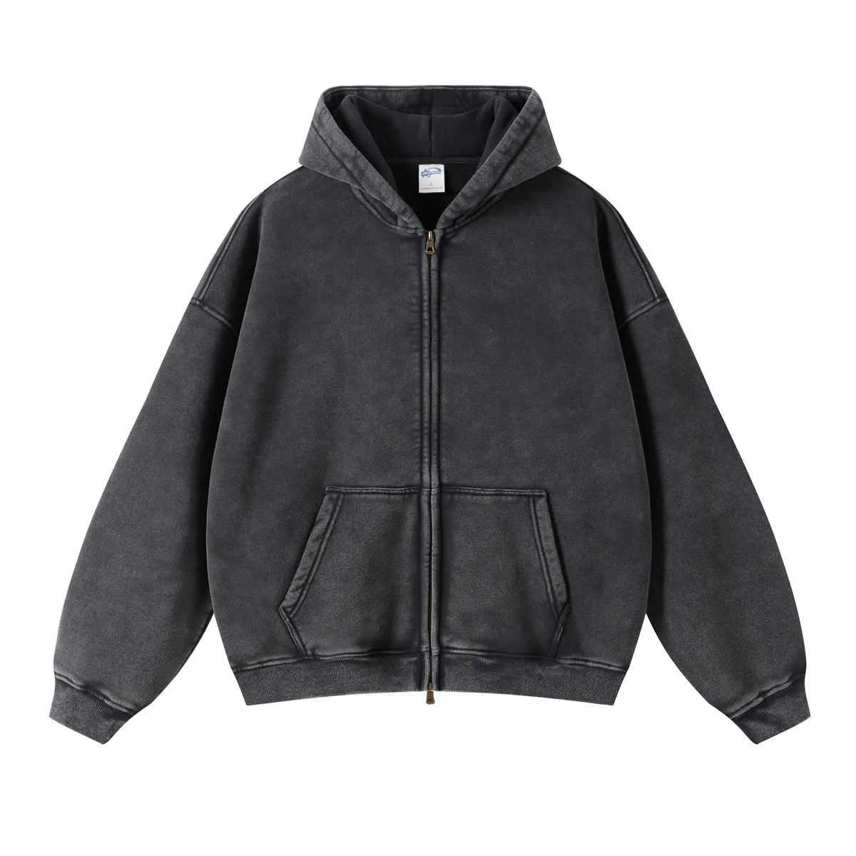 Batik fleece zippered hoodie - black / S