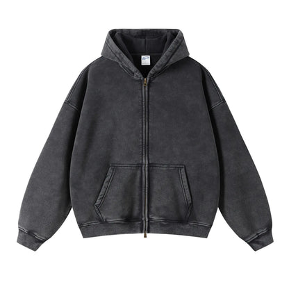 Batik fleece zippered hoodie - black / S