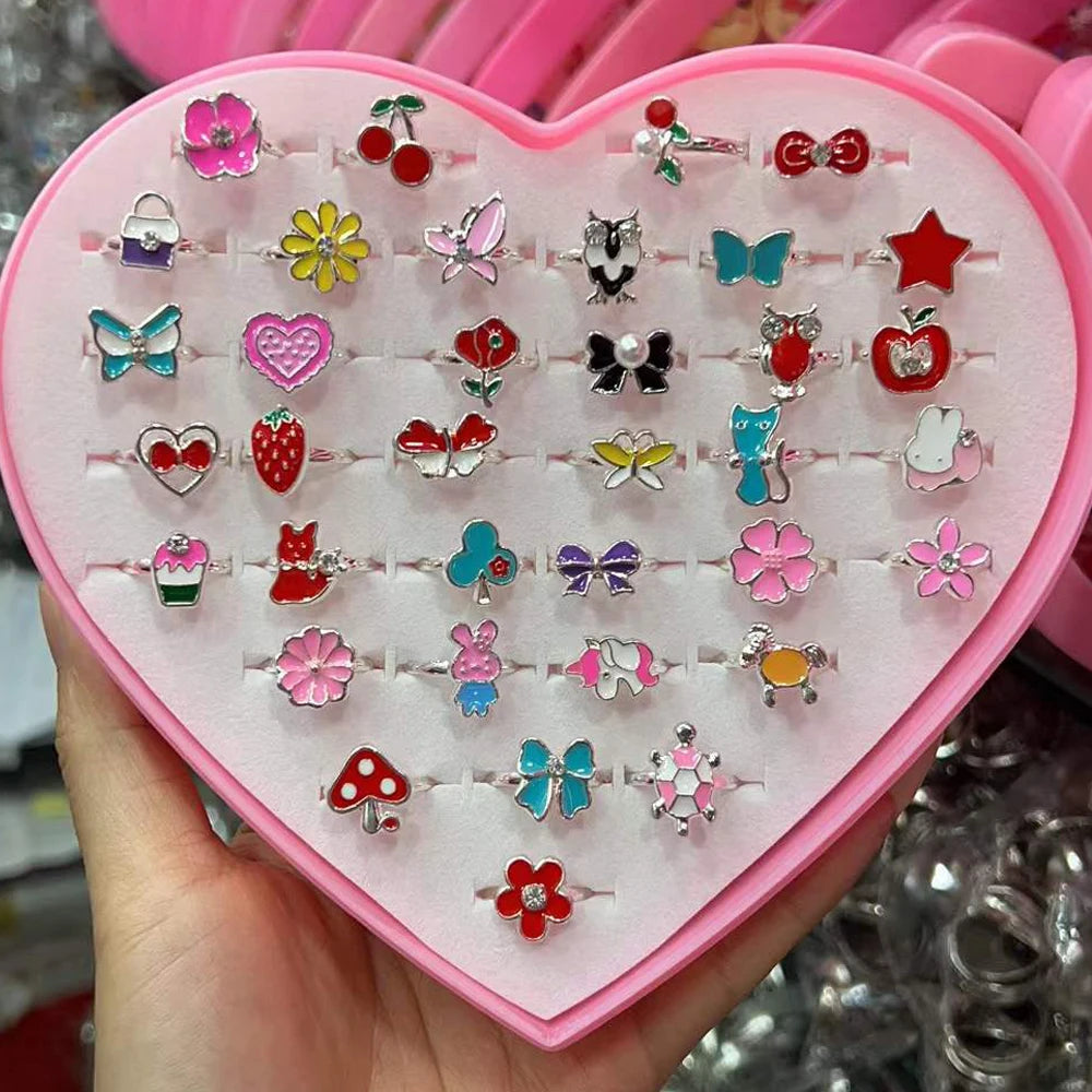 10/12/Pcs Cute Cartoon Kids Rings Kawaii Korean Children Girls Flower Bow Alloy Enamel Finger Ring Child Jewelry Gift