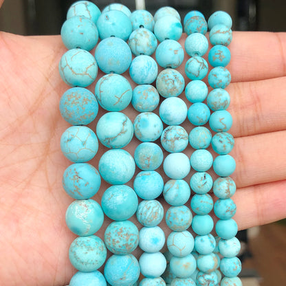 4-14mm Natural Black Volcanic Lava Stone Round Beads 15" Pick Size For Jewelry Making diy Bracelet - Matte Turquoise / 4mm 95