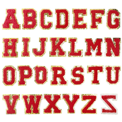 26Pcs/Set 6cm English Letter Patches Gold Edged Chenille Patches Ironing Fabric For DIY Crafts Name Sticker Bags Clothing Dec
