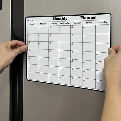 Stylish Magnetic Dry Erase Calendar - Versatile Monthly Planner for Refrigerator - Easy Kitchen Organization & Decor - WHITE
