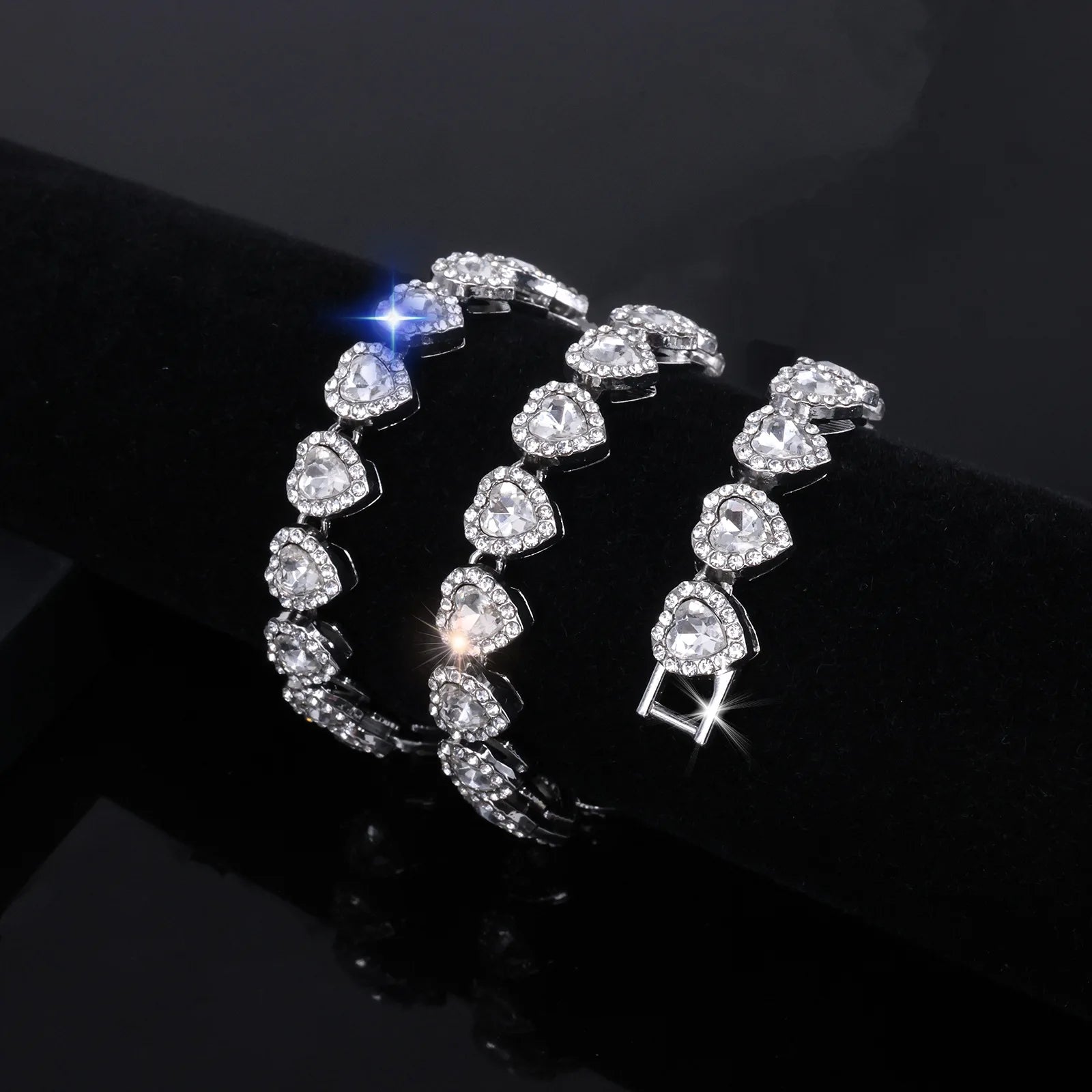 ZAKOL 45CM New Hip Hop Tennis Chain Bracelet Necklace Shiny Heart Rhinestone CZ Fashion Rock Party Jewelry Set