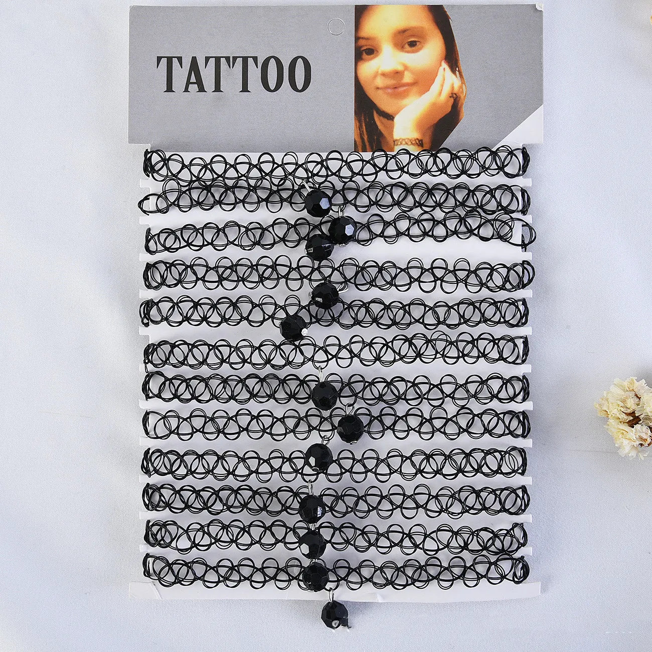 12pcs/lot Vintage Hippy Stretch Tattoo Choker Necklace Elastic Chocker Necklace Fishing Line Tattoo Colorful Necklace