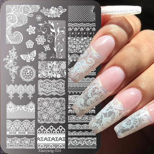 14.5*9.5 Lace Metal Nail Art Stamping Template with Flower Butterfly Printing for Manicure DIY Stainless Steel Tools