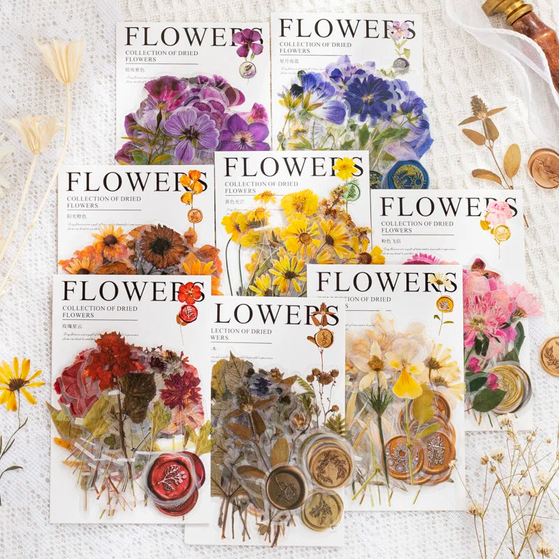 40 pcs/pack Vintage Dried flower Leaf specimen Stickers aesthetic Creativity Decor Junk Journal Scrapbooking Material Supplie