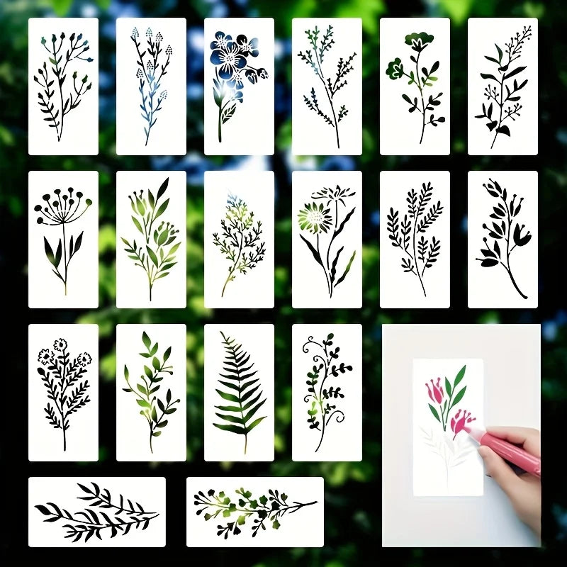 18Pcs/set DIY Flower Painting Stencils, Reusable Plastic Templates for Wood, Fabric, Paper Spray Paint & Graffiti Craft Suppl