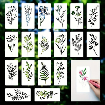 18Pcs/set DIY Flower Painting Stencils, Reusable Plastic Templates for Wood, Fabric, Paper Spray Paint & Graffiti Craft Suppl