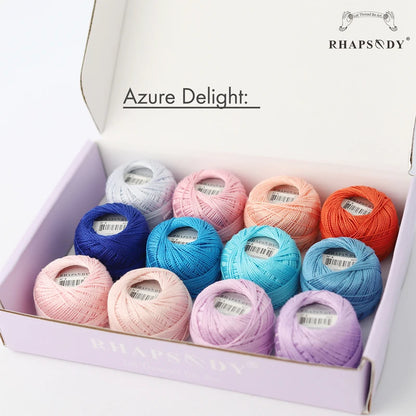 Rhapsody Size #8 Pearl Cotton Crochet Thread Embroidery Craft Needle Cross Stitch Egyptian Cotton Mercerized 12 Balls Set