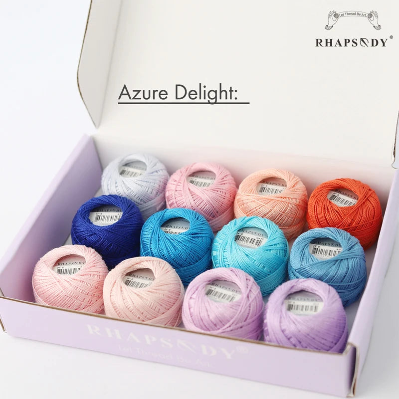 Rhapsody Size #8 Pearl Cotton Crochet Thread Embroidery Craft Needle Cross Stitch Egyptian Cotton Mercerized 12 Balls Set - A