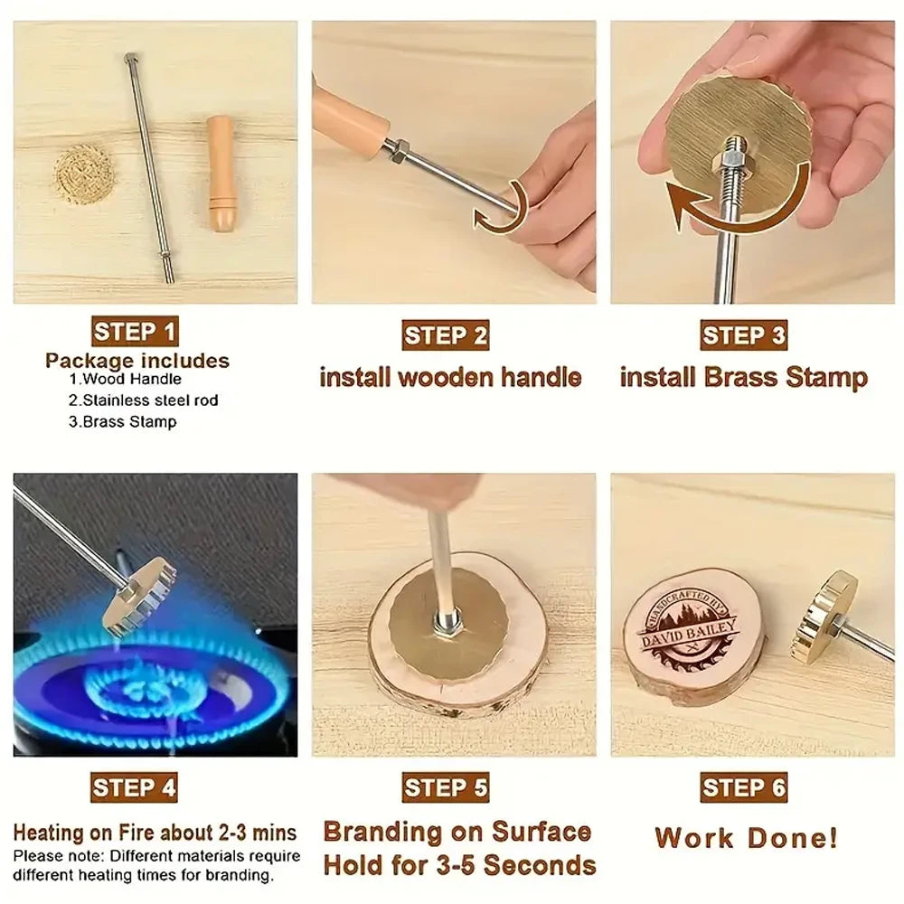 Custom Branding Iron Stamp DIY LOGO Heating Brass Embosser Seals with Handle for Wood Leather Cake Hamburger Wedding Party Cr