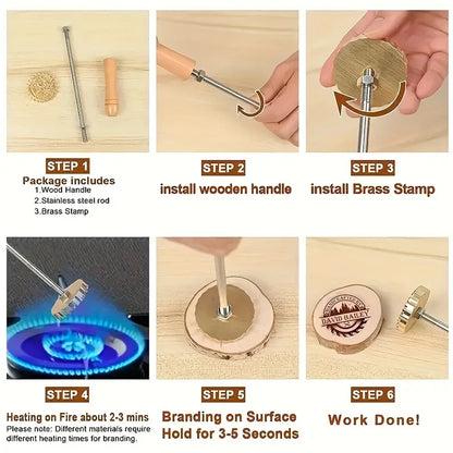 Custom Branding Iron Stamp DIY LOGO Heating Brass Embosser Seals with Handle for Wood Leather Cake Hamburger Wedding Party Cr