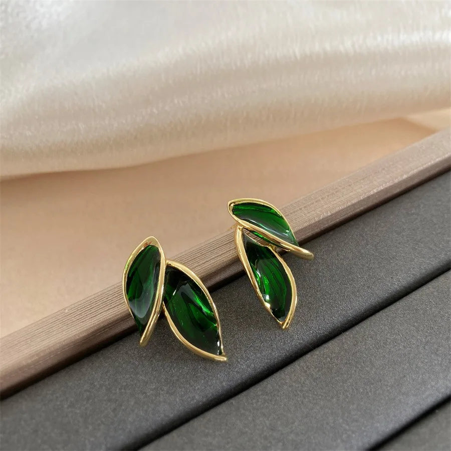 LATS New Korean Arrival Metal Trendy Fresh Lovely Sweet Grey Leaf Stud Earrings for Women 2024 Fashion Jewelry Gifts - 661732