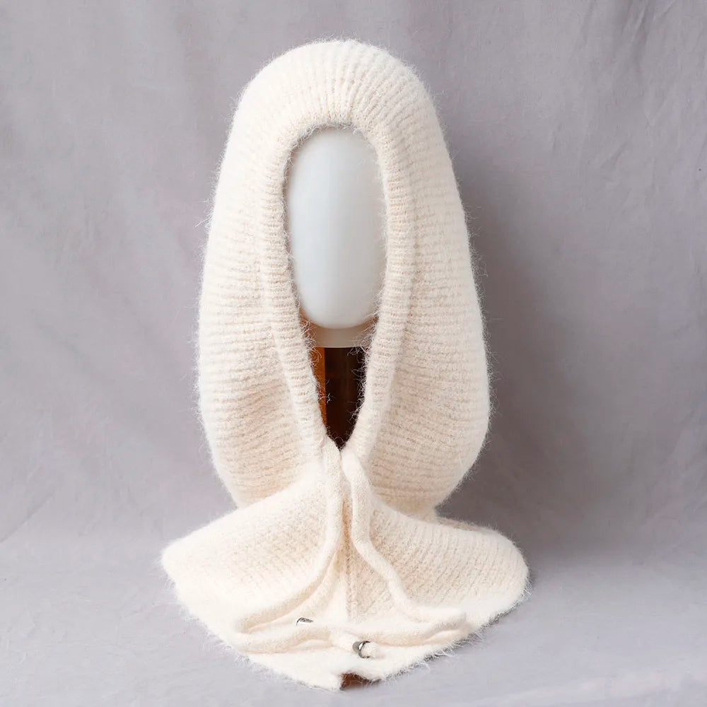 Unisex 100%Wool Knitted Balaclava Winter Ear Face Neck Protect One-Piece Scarf Hat Soft Warm Hooded Beanies Twist False Colla