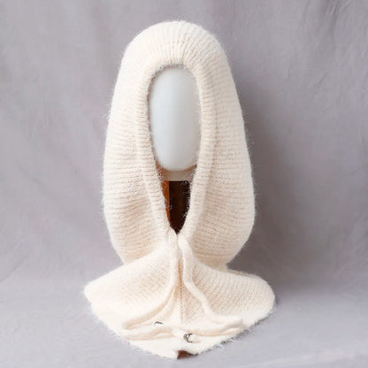 Unisex 100%Wool Knitted Balaclava Winter Ear Face Neck Protect One-Piece Scarf Hat Soft Warm Hooded Beanies Twist False Colla