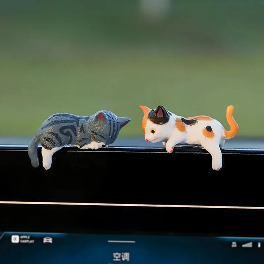 5PCS Cute Mini Cartoon Car Cat Ornaments Car Screen Edge Decoration Cat Micro Landscape Model Creative Car Accessories Gifts