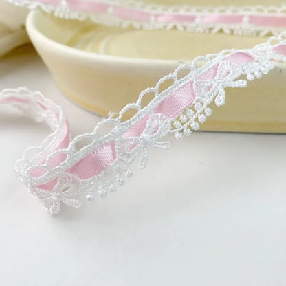 Lace Trim, Pink Floral Lace Trim 1 Yard, Sewing Projects, Scrapbooking Supplies, DIY Crafts, Wide Lace for Gift Wrapping - Pi