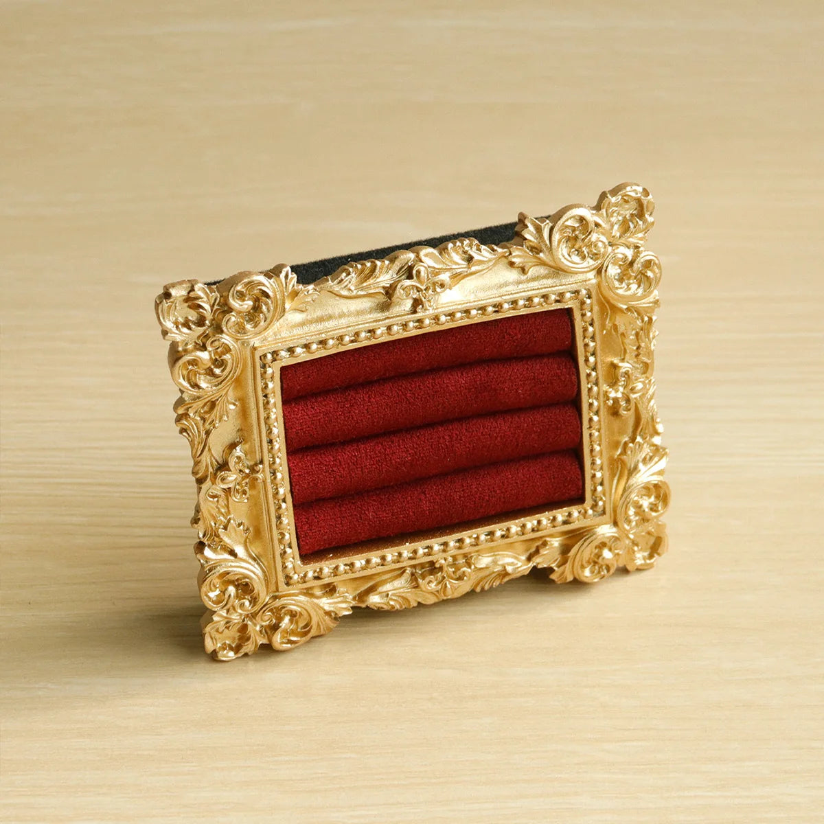 Vintage Gold Ring Display Stand,Suede Earring Tray Baroque Design,Wedding & Birthday Gifts, Velvet Organizer for Engagement P