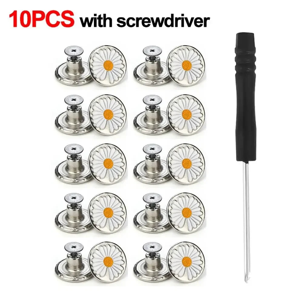 10Pcs Metal Jeans Buttons 17mm Replacement No-Sewing Screw Button Repair Kit Nailless Removable Jean Buckles Clothing Pants P