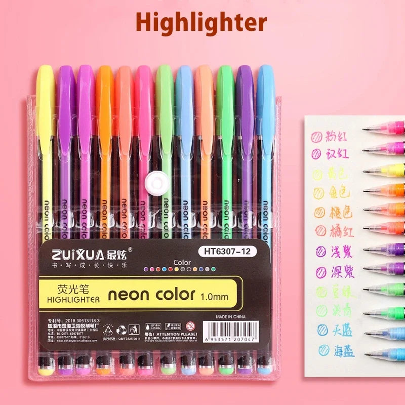 12/24Pcs Metallic Glitter Colors Gel Pens & Pen Refills For School Office Adult Coloring Book Journals Drawing Art Markers - 