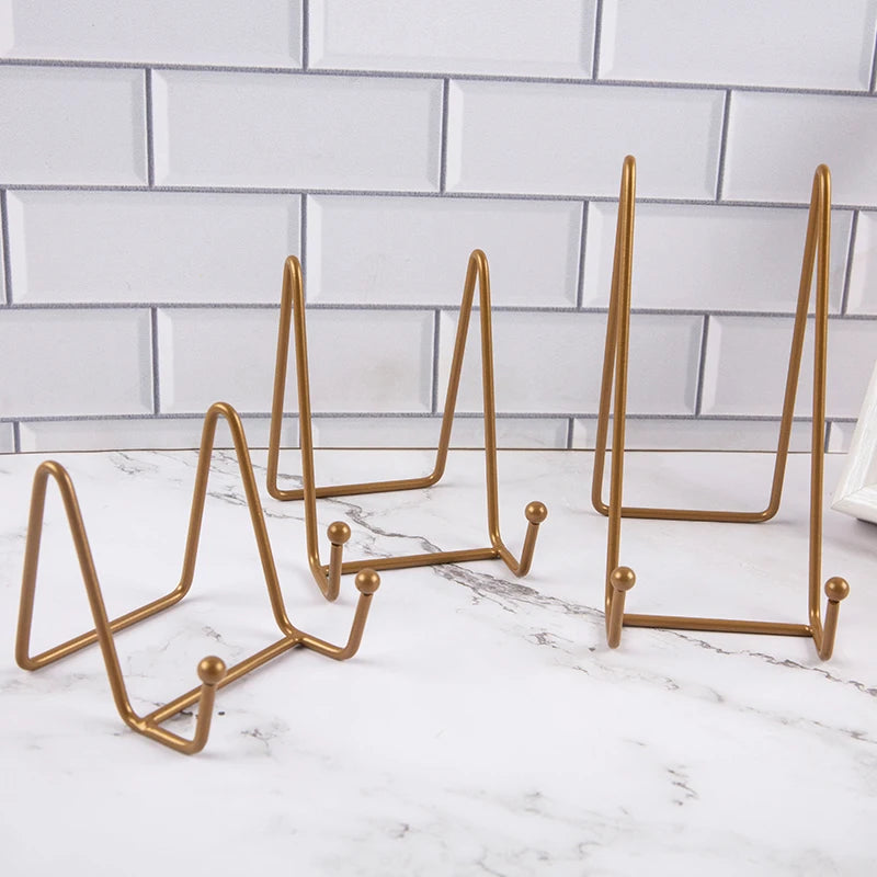 1pc Plate Display Stand Picture Easel Metal Plate Stands Holder Display Pictures Frame Photo Decorative Plate Dish Tabletop A