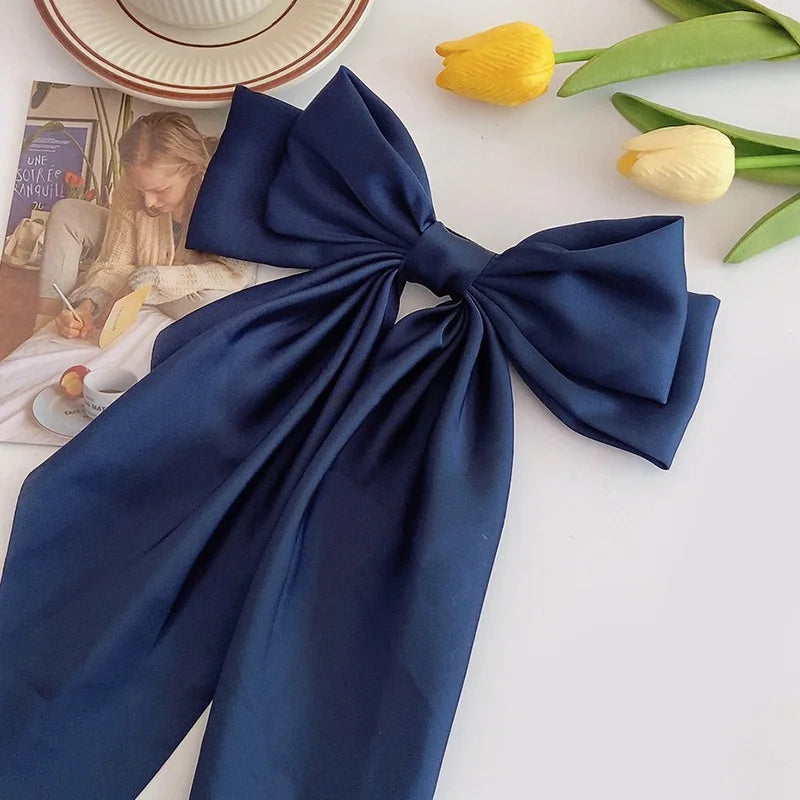 Solid Color Bow Ribbon Hair Clip New Women Large Bowknot Barrettes Women Ponytail Clip Headband Girls Hair Accessories Gift -