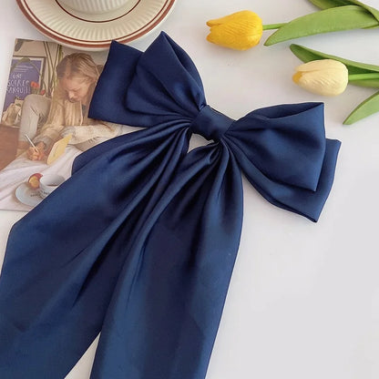 Solid Color Bow Ribbon Hair Clip New Women Large Bowknot Barrettes Women Ponytail Clip Headband Girls Hair Accessories Gift -