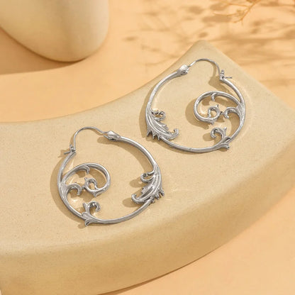 Vintage Silver Minimalist Style Metal Carved Pattern Earrings Ethnic Geometric Spiral Pendant women's Jewelry