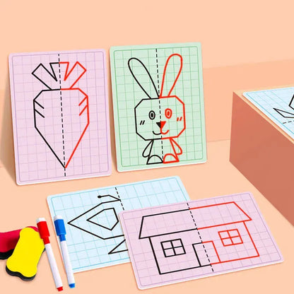 30 page children's grid symmetrical drawing toy focuses on fine motor skills writing and 4-color brush control training drawi