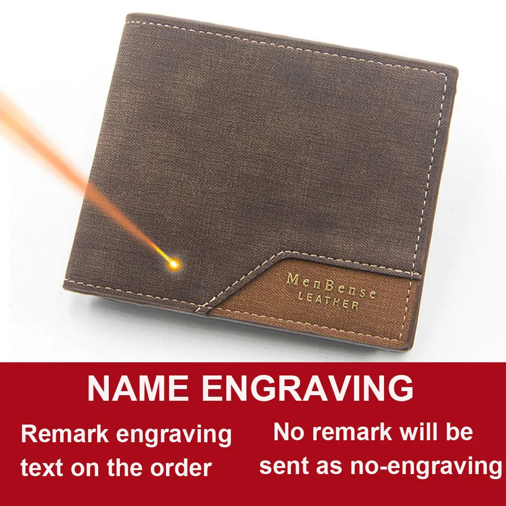 Free Name Engraving Men Wallets Slim Coin Pocket Photo Holder New Short Small Male Wallet Card Holder Frosted Leather Men Pur