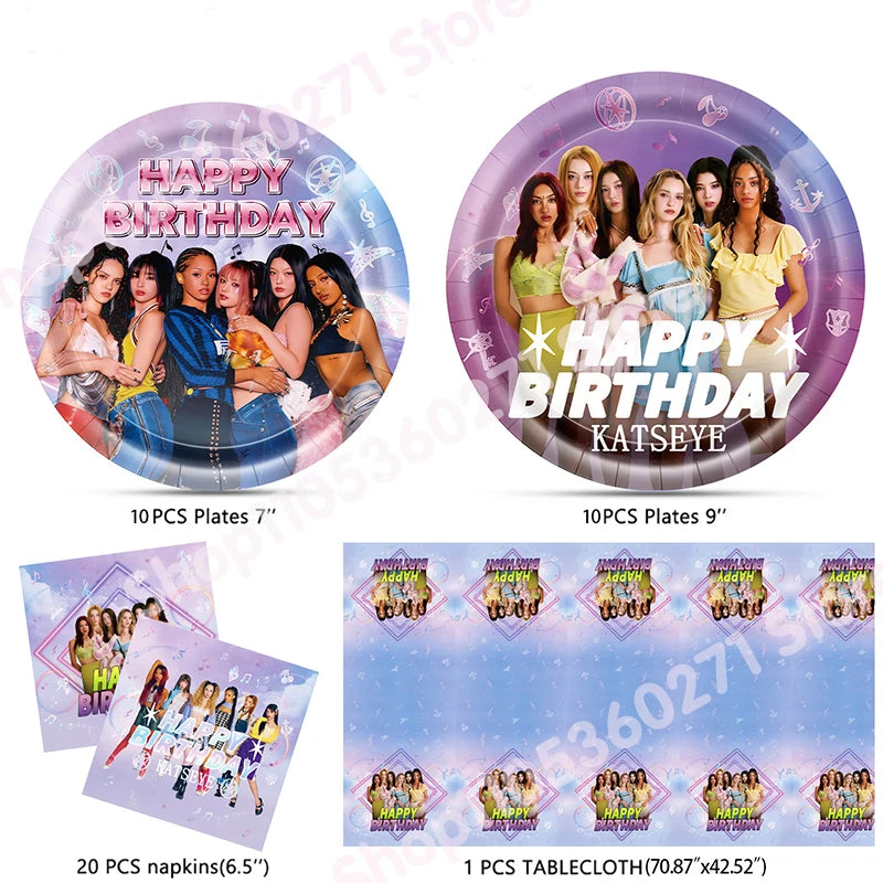 K-Katseye Birthday Decoration Kpop Girl Group Napkin Balloon Cup Plate Tablecloth Banner For Girls Festival Party Fans Gift -