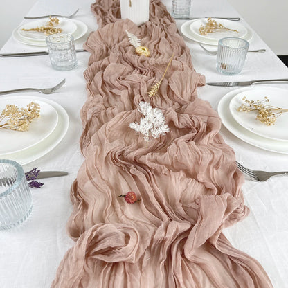40x275cm Wedding Pink Gauze Table Runner Semi-Sheer Cheesecloth Table Setting Dining Party Christmas Banquets Arches Cake Dec