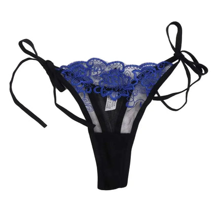 Ladies Women Embroidery Transparent Lingerie Lace Panties Underwear Panty Brief - blue