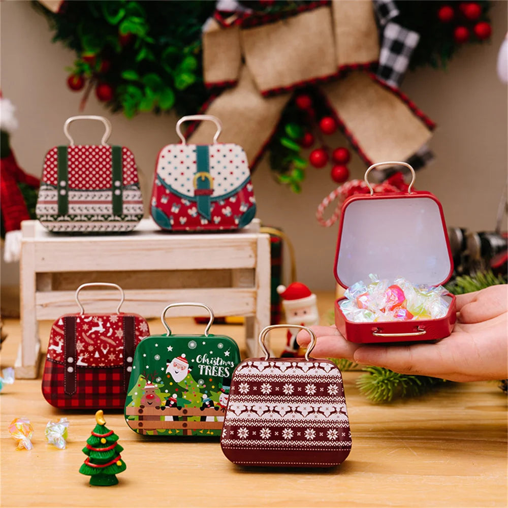 Christmas Decoration 2025 Metal Box Handbag Shape Tin Jar Jewelry Storage Case Kids Gift Can Storage Boxes 2026 Xms Party Dec