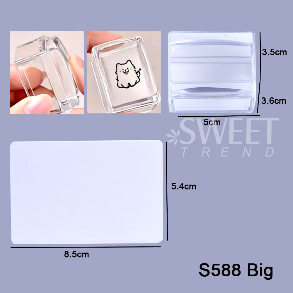 Square Nails Art Stamping Plates Kit French Manicure Transparent Silicone Polish Stencil Template Seal Stamper Scraper Nail T