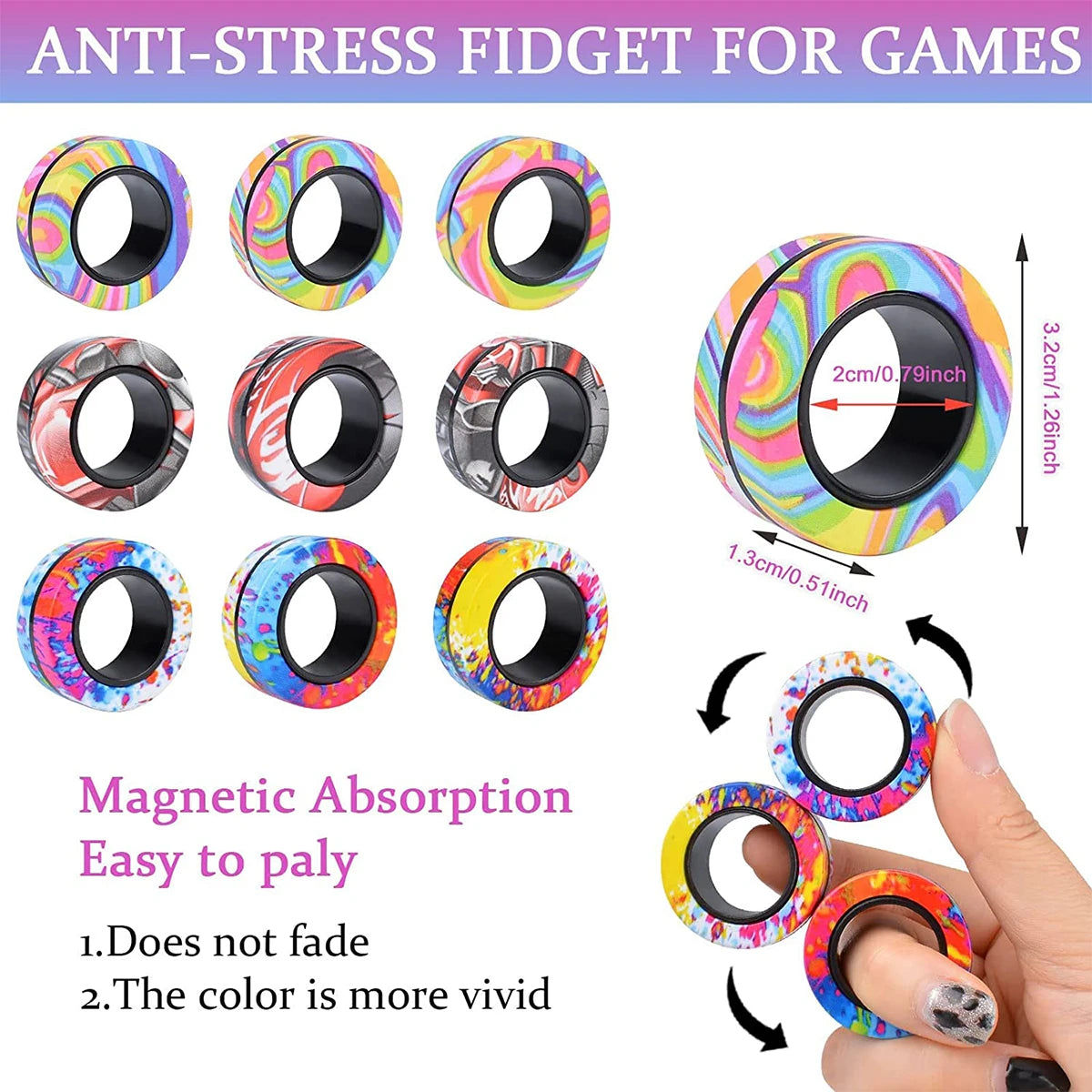 3Pcs Magnetic Rings Fidget Toy Set Adult Fidget Magnets Spinner Rings Fidget Pack Great Gift for Adults