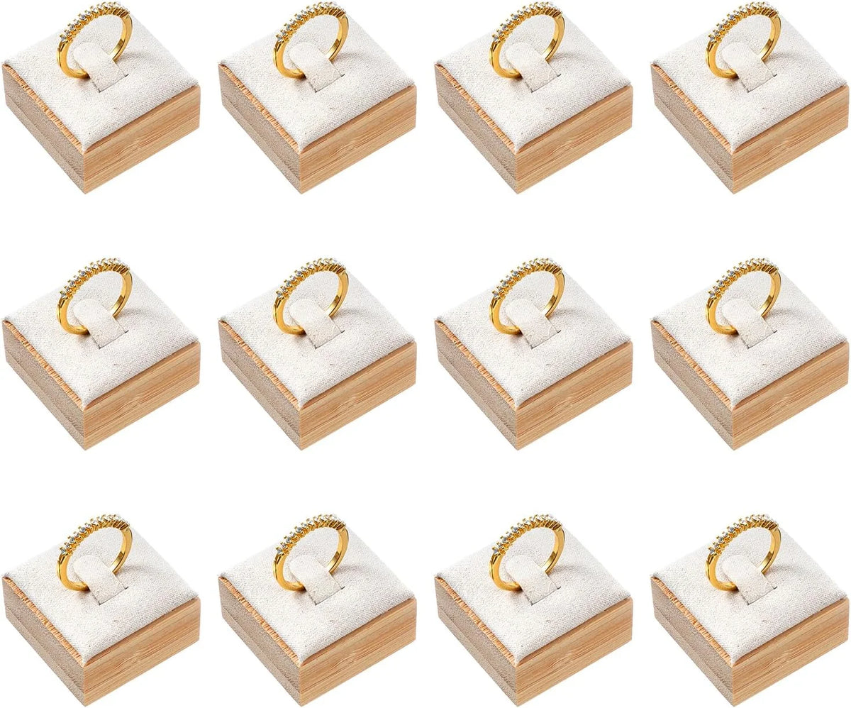 Ring Display Stands for Selling Square Bamboo Single Wood Ring Holder Organizer with Velvet Mat for Rings Trade