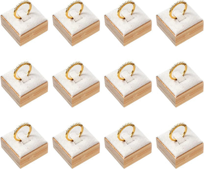 Ring Display Stands for Selling Square Bamboo Single Wood Ring Holder Organizer with Velvet Mat for Rings Trade