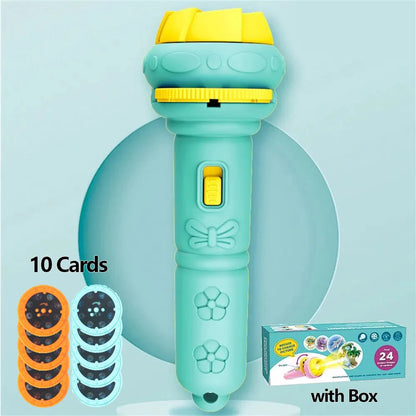 10 Cards Cartoon Projection Flashlight 80 Patterns Creative Children Flashlight Toy Projector Baby Toys Bedtime Story Book To