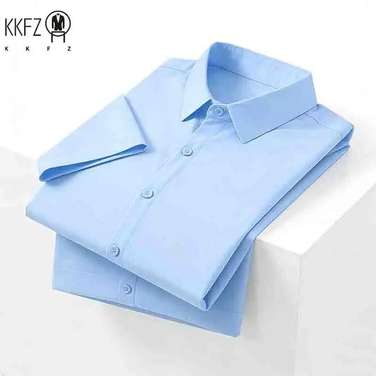 Minimalist Men's Solid Navy Blue Short Sleeve Button Shirt Slim Fit Casual Top for Everyday Outfits
