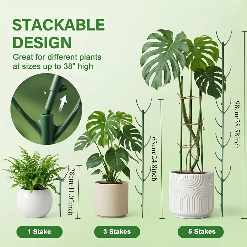 6Pcs Monstera Plant Support Set Stackable Tall Poles with Ties Support Climbing Plant Stems Durable Outdoor Gardening Support