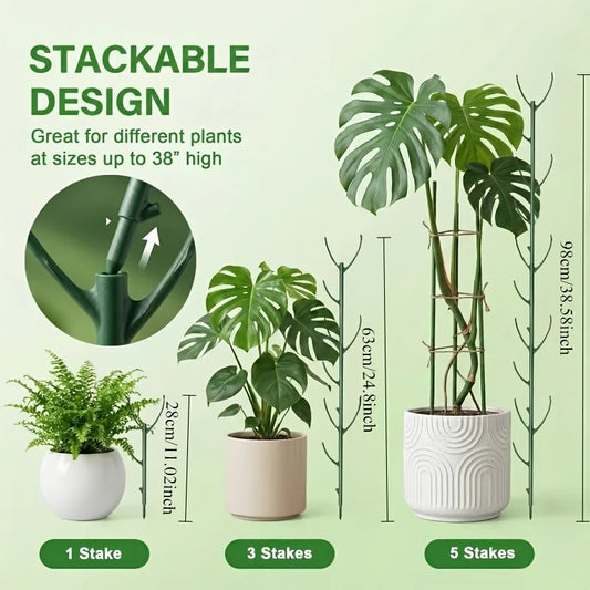 6Pcs Monstera Plant Support Set Stackable Tall Poles with Ties Support Climbing Plant Stems Durable Outdoor Gardening Support