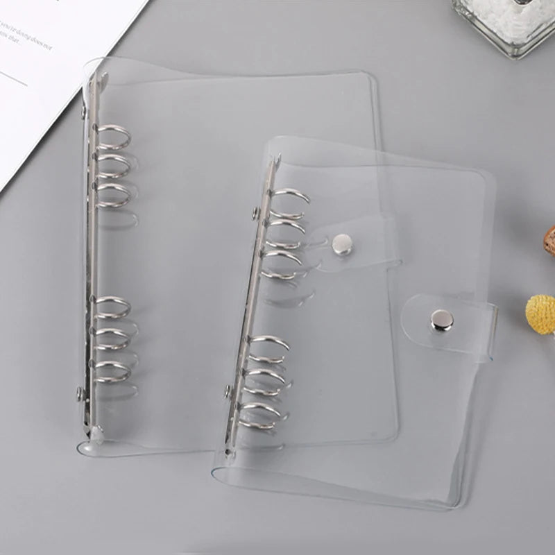 Transparent Color Plastic Clip File Folder A5/A6 Loose Leaf Ring Binder Planner Agenda School Office Supplies Glitter Station