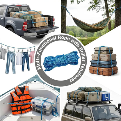 Rope fasteners and tensioners - High-strength retractable paracord with alloy carabiners and windproof binding straps