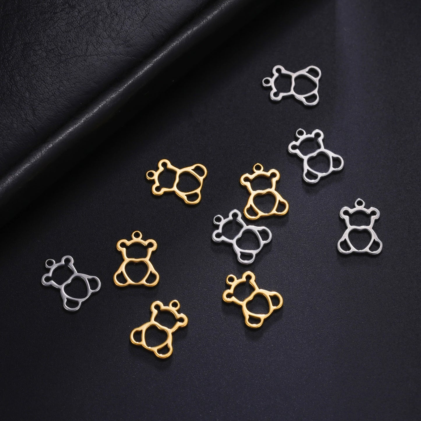 Teamer 5pcs/lot Stainless Steel Charms for Jewelry Making Bear Leaves Stars Pendant Mini Charm Bracelet DIY Accessories Hot S