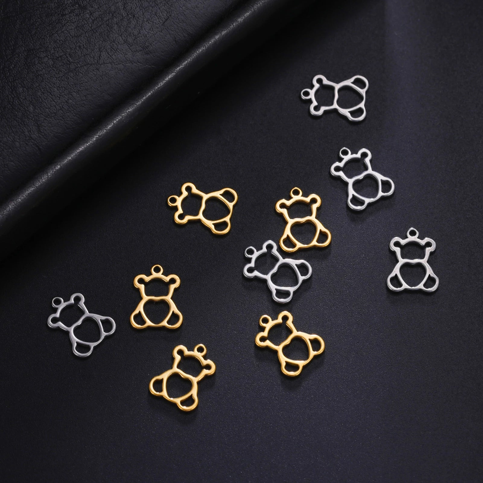 Teamer 5pcs/lot Stainless Steel Charms for Jewelry Making Bear Leaves Stars Pendant Mini Charm Bracelet DIY Accessories Hot S